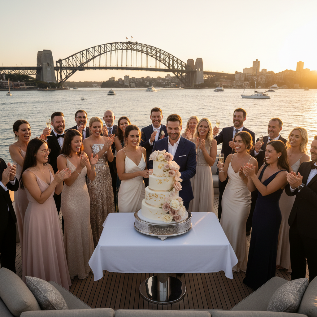 Anniversary Celebration Catamaran Anniversary celebration on Sydney Harbour catamaran
