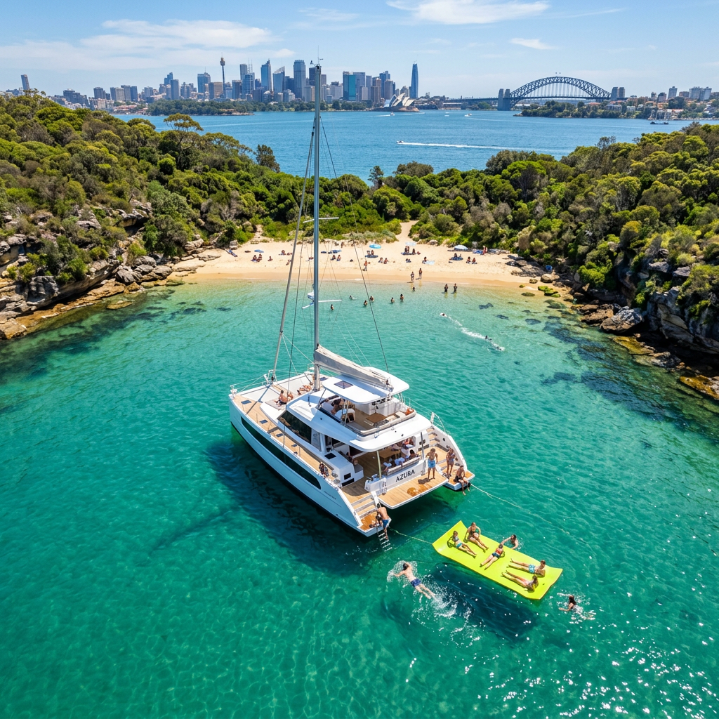 Hens party swimming stop Sydney Harbour catamaran