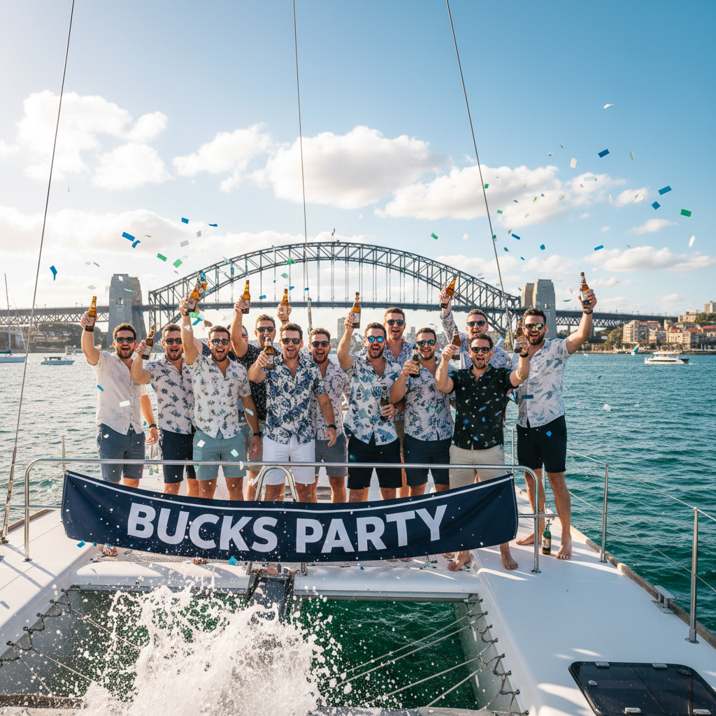 Private boat hire celebration with Harbour Bridge