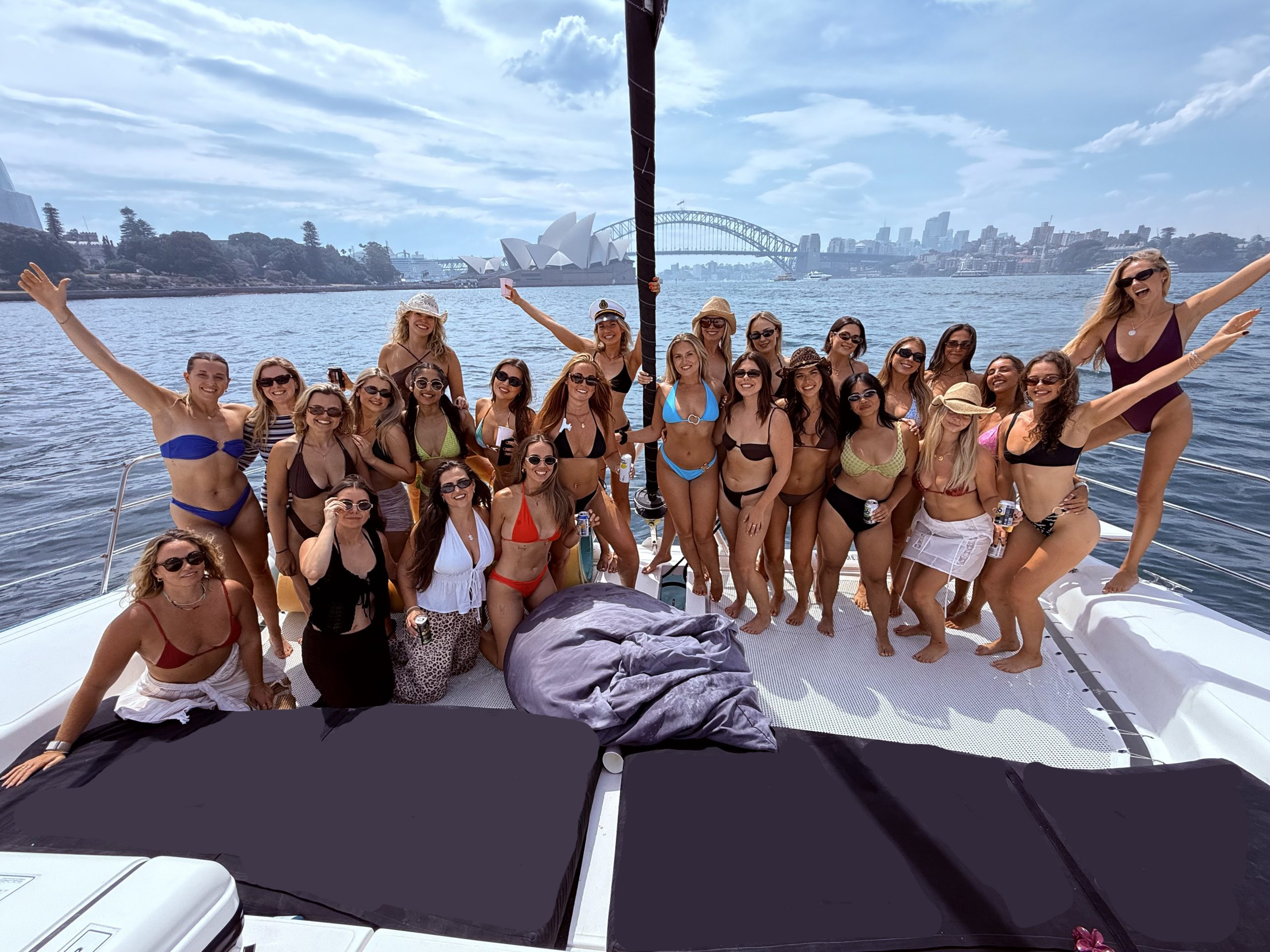 Hens party group on Sydney Harbour catamaran