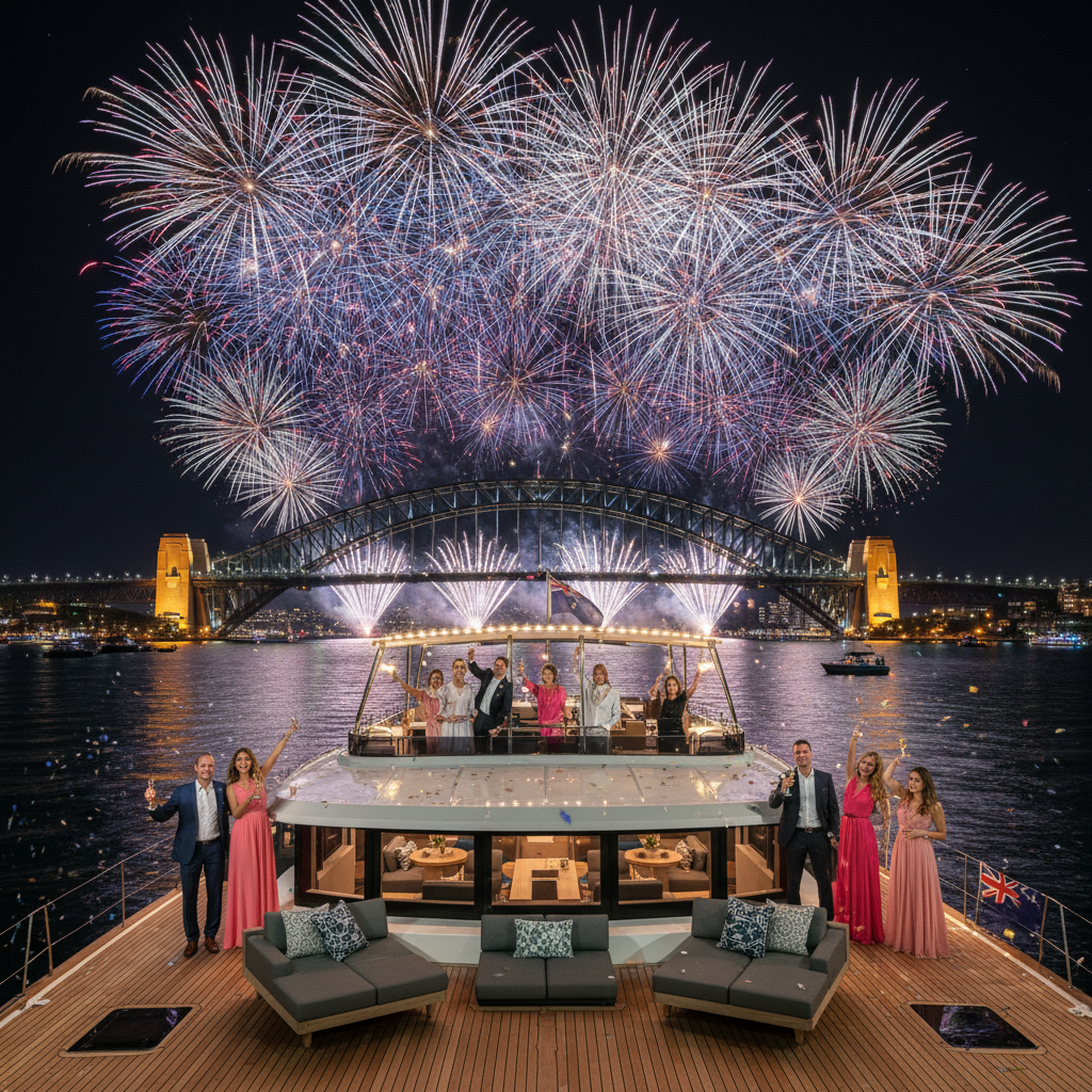 Private NYE catamaran charter Sydney Harbour Bridge fireworks