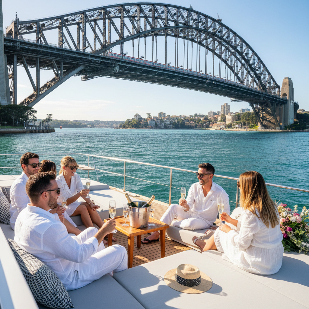 Sydney Harbour Bridge from private charter catamaran deck