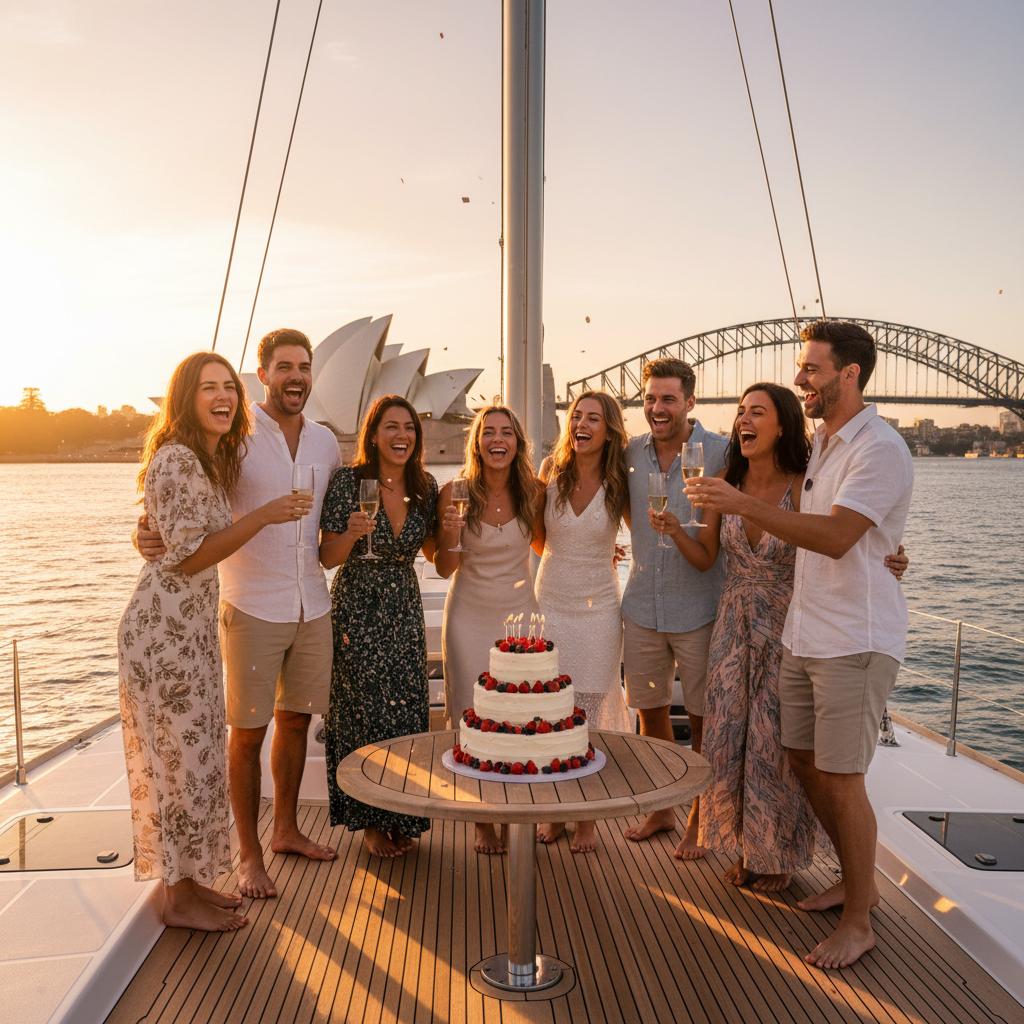 Birthday celebration on catamaran Sydney Harbour