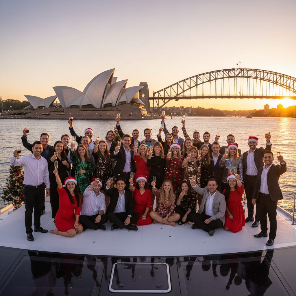 Christmas work party catamaran Sydney Harbour