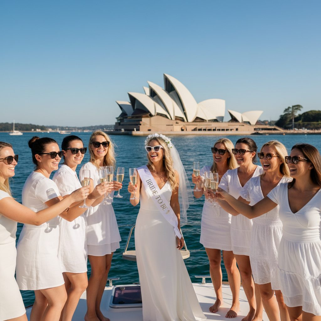 Celebrating on hens party catamaran Sydney