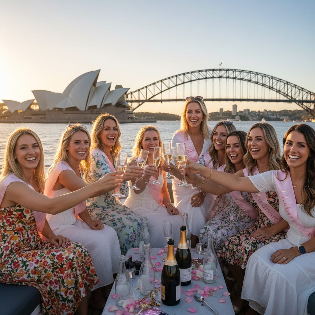 Hens party cruise Sydney Harbour catamaran champagne