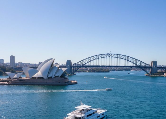 Catamaran charter Sydney Harbour aerial view Tiger Catamarans