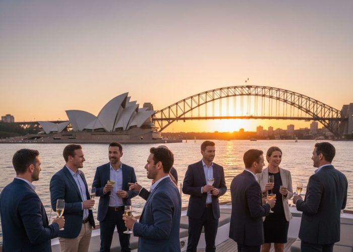 Corporate event boat hire Sydney Harbour Tiger Catamarans