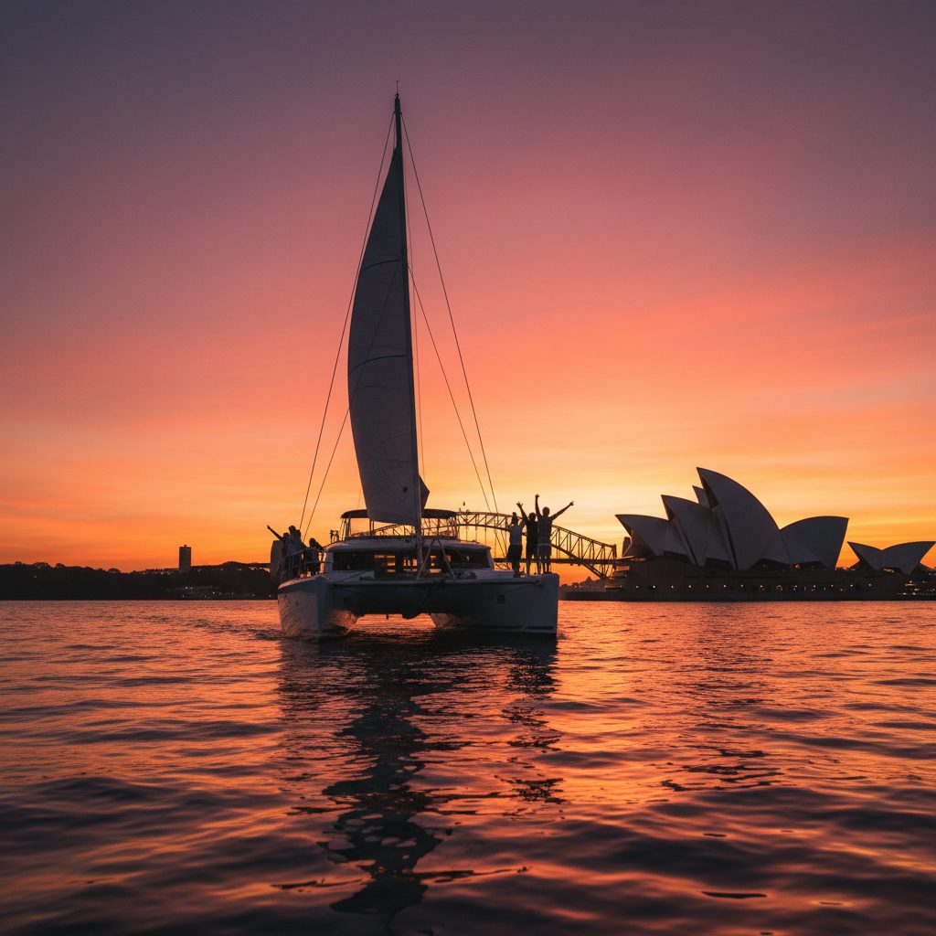 Catamaran Sydney Harbour cruise Opera House sunset