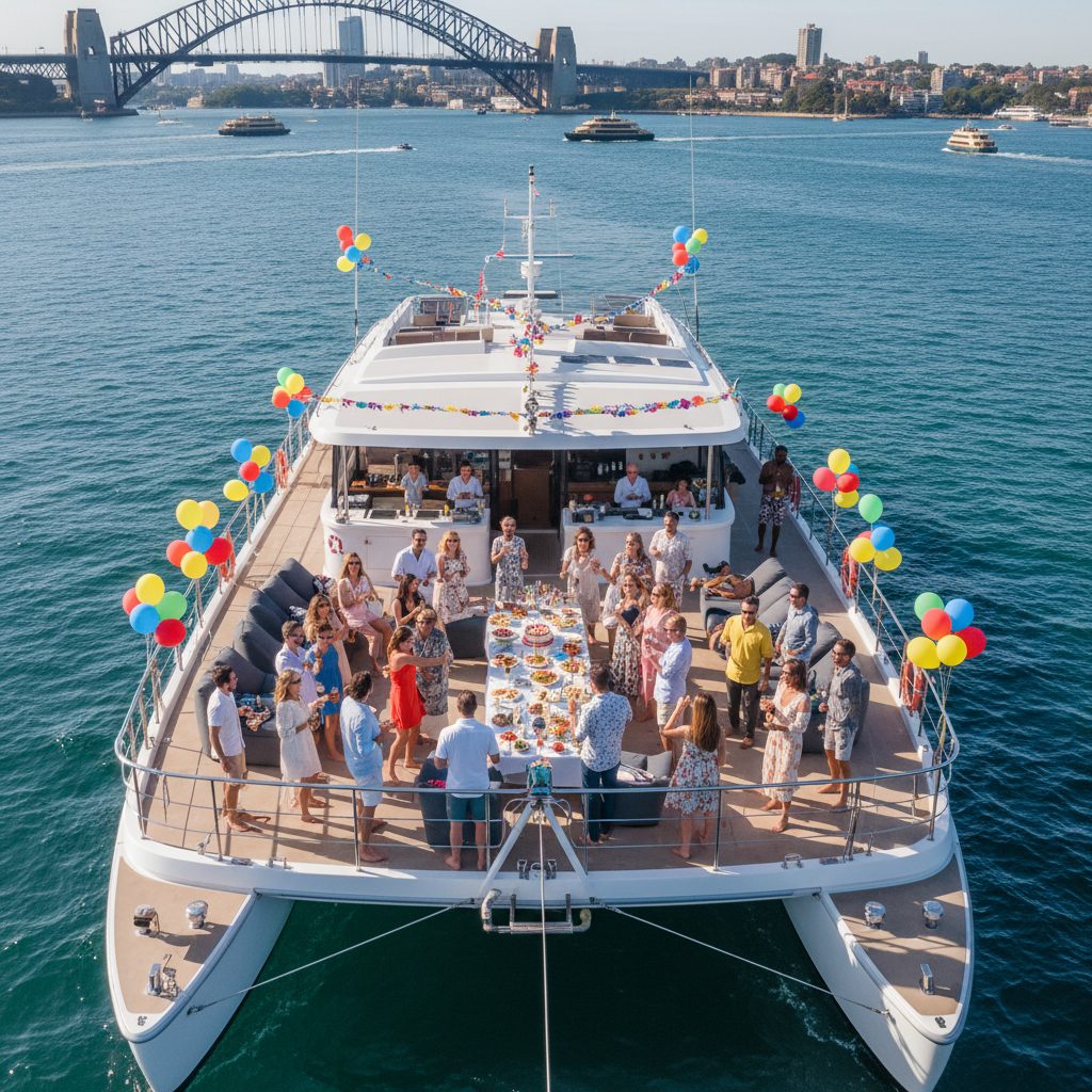 Birthday party boat hire on Sydney Harbour catamaran