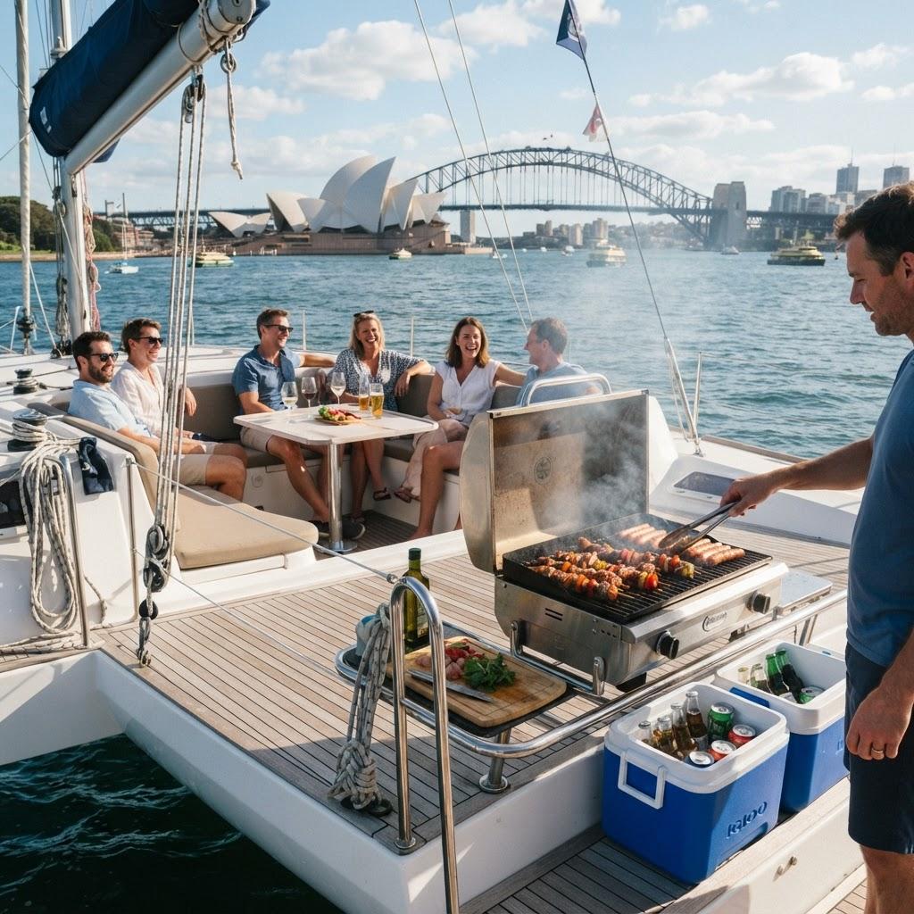 BBQ onboard catamaran Sydney Harbour