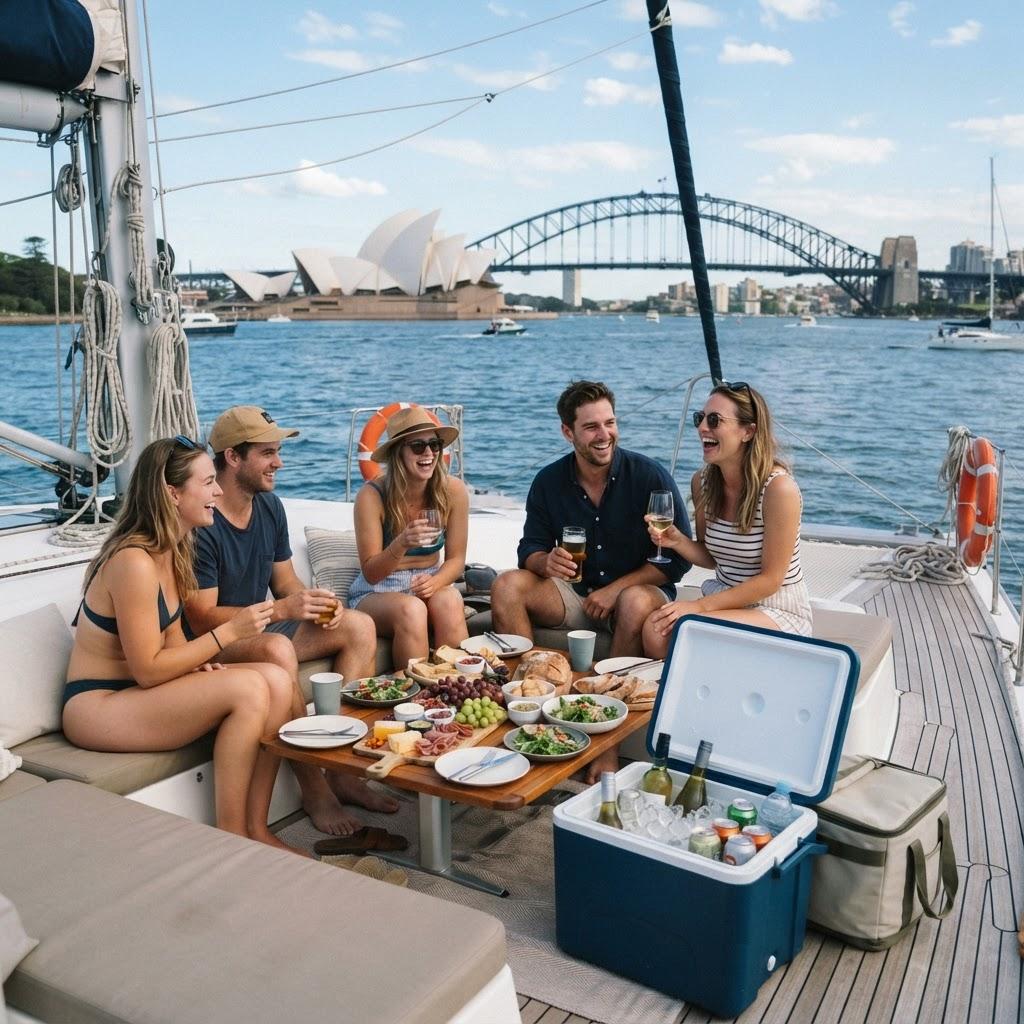 BYO picnic spread onboard catamaran