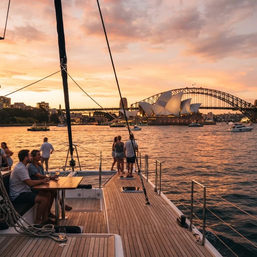 Sydney Opera House and Harbour Bridge at golden hour