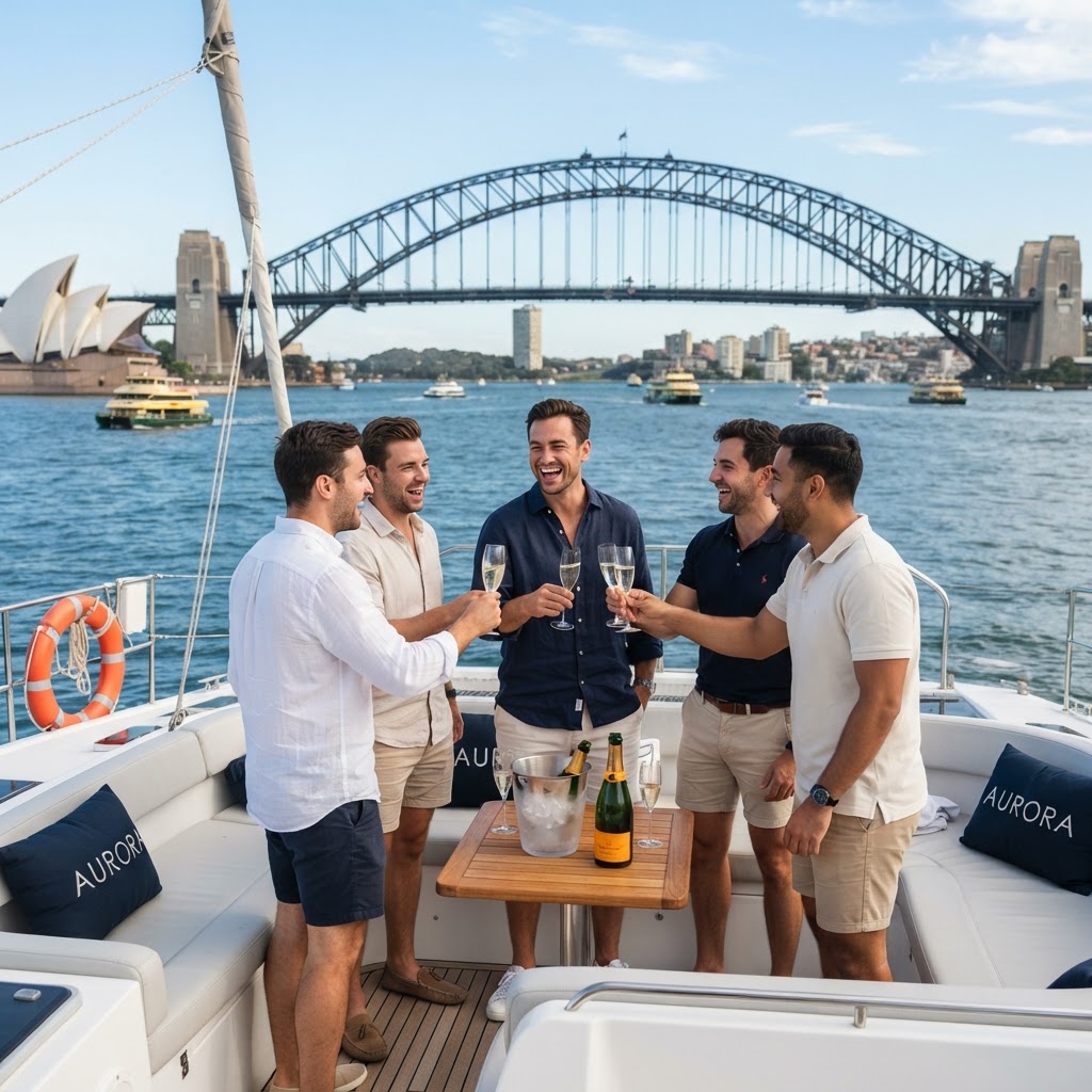 Bucks party celebration on Sydney Harbour catamaran