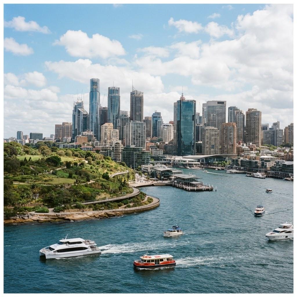 Barangaroo and Darling Harbour skyline from the water