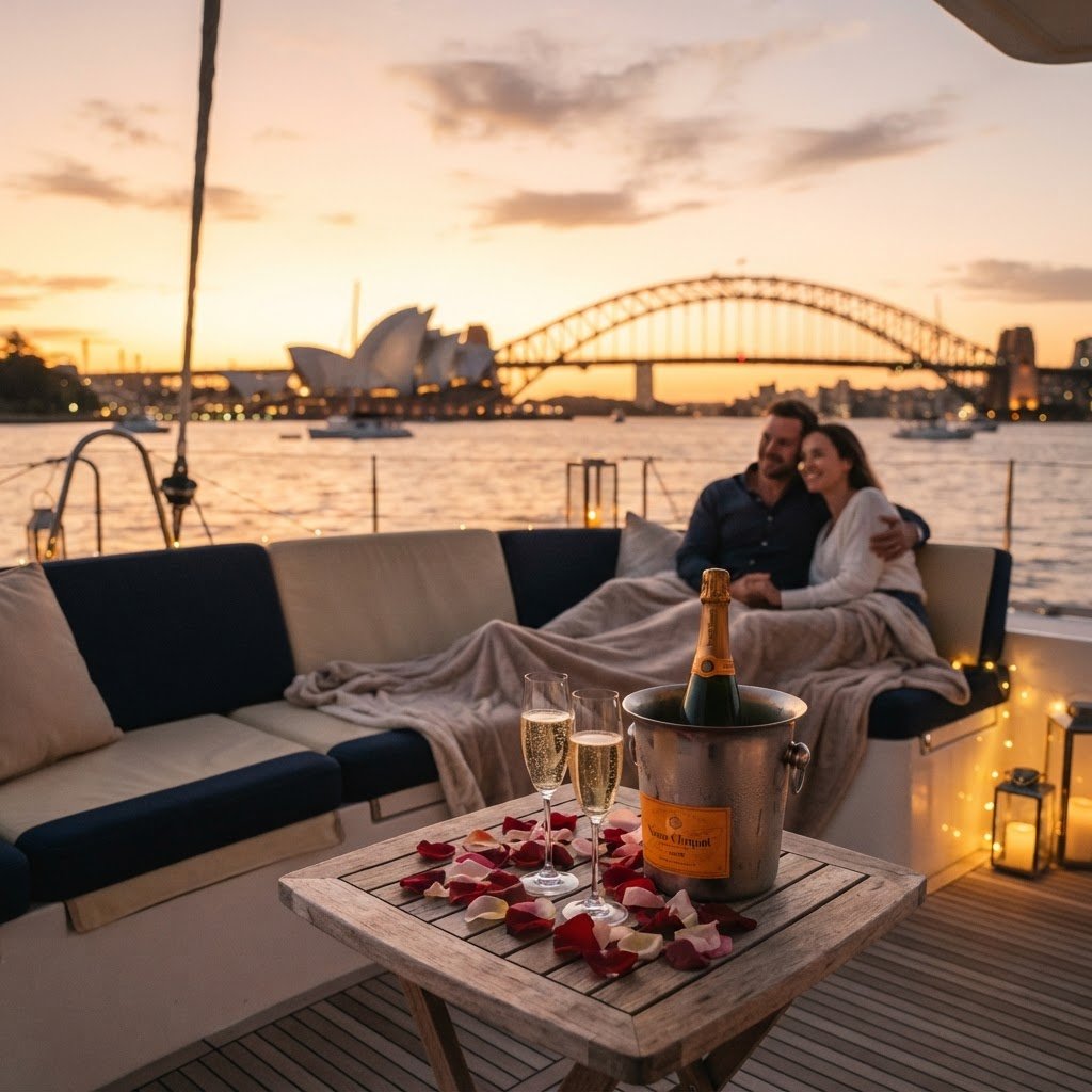 Champagne setup on catamaran deck