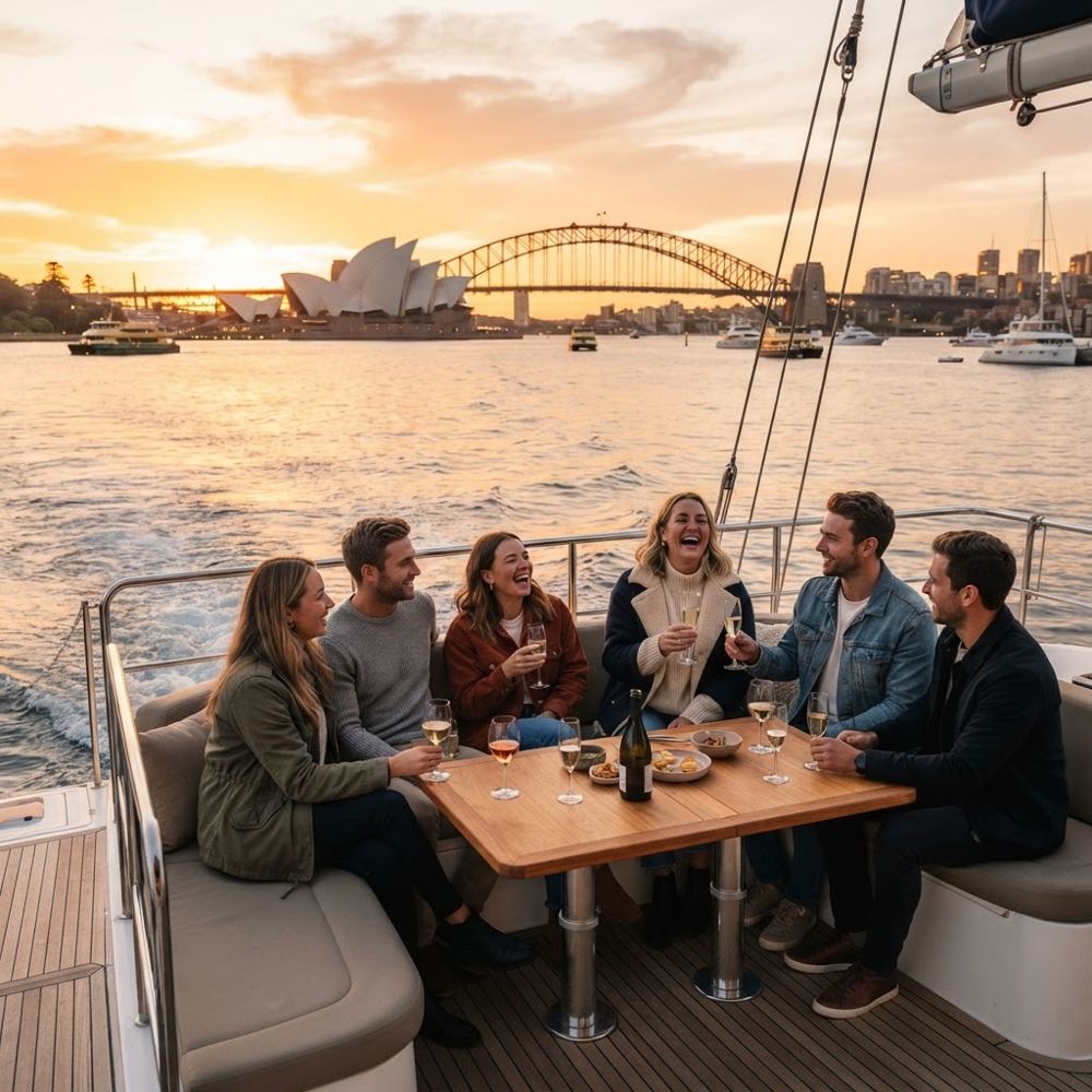 Autumn sunset from a Sydney Harbour catamaran