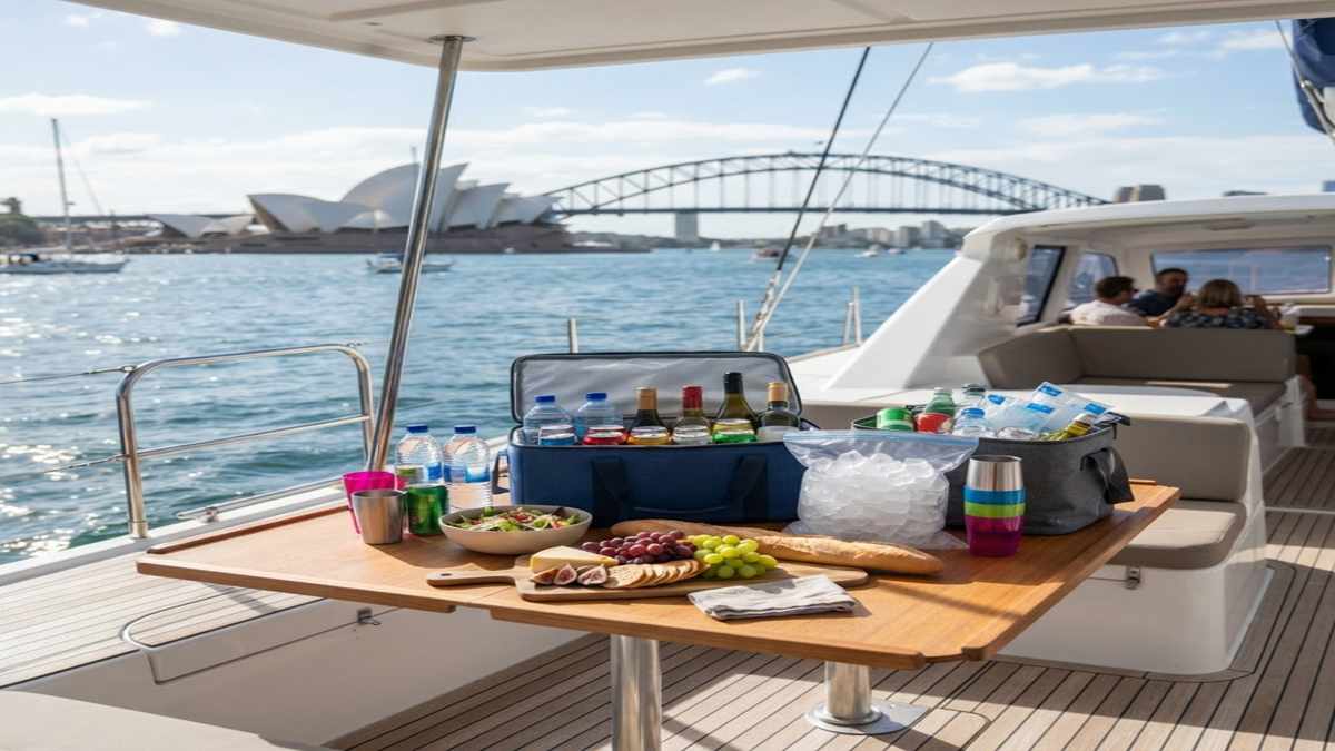 BYO drinks, ice and food packed for a Sydney Harbour catamaran charter