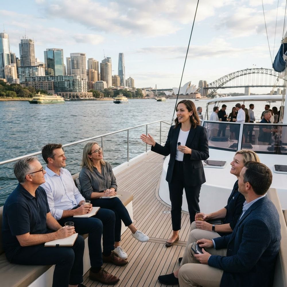 Corporate presentation on a Sydney Harbour catamaran