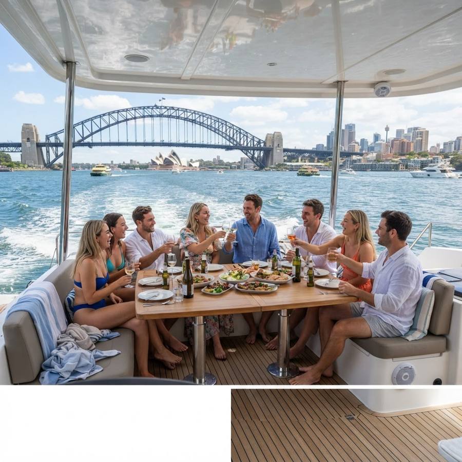 Guests enjoying a private Sydney Harbour catamaran charter