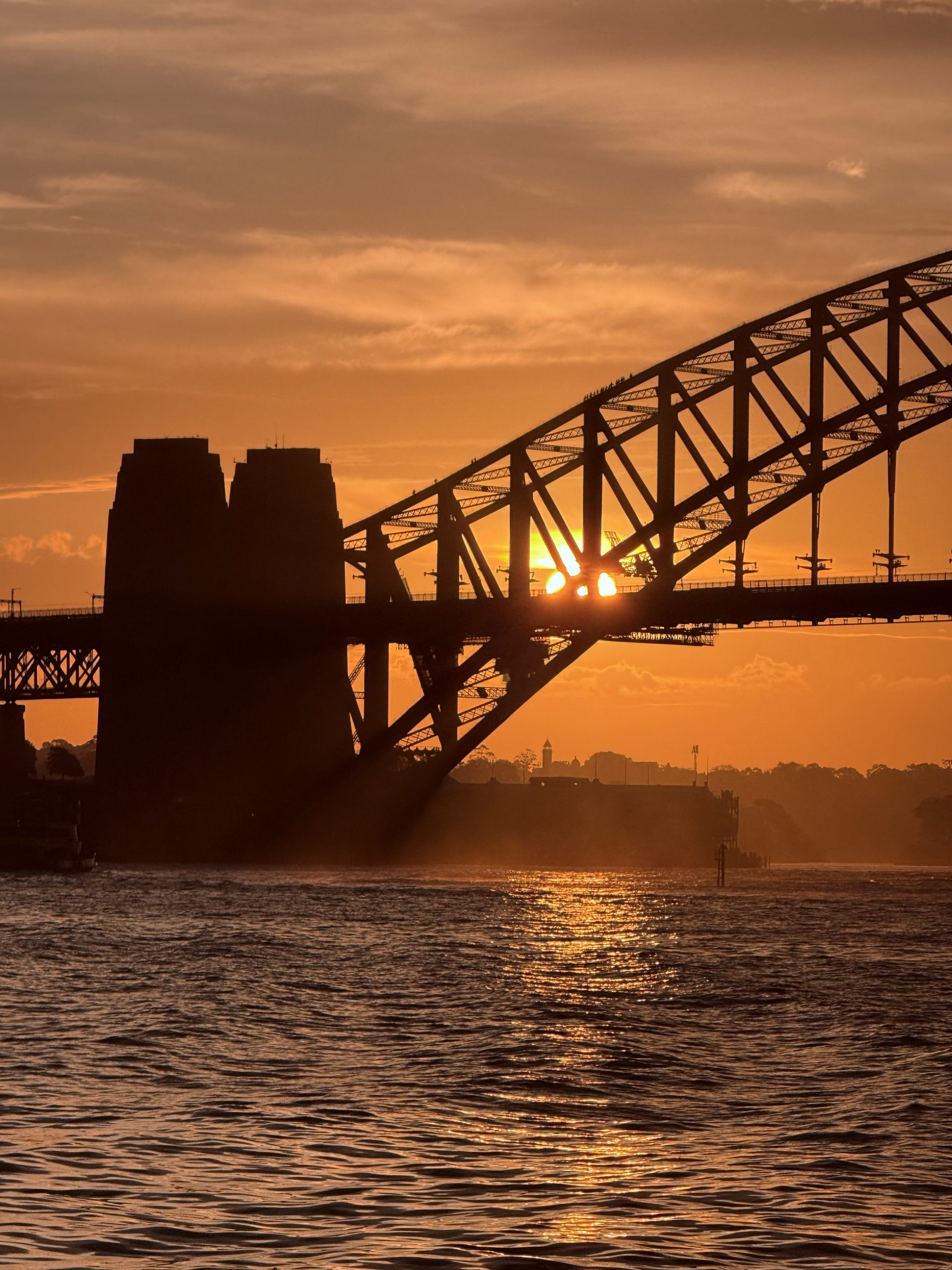 Sydney Harbour at sunset on a private catamaran charter
