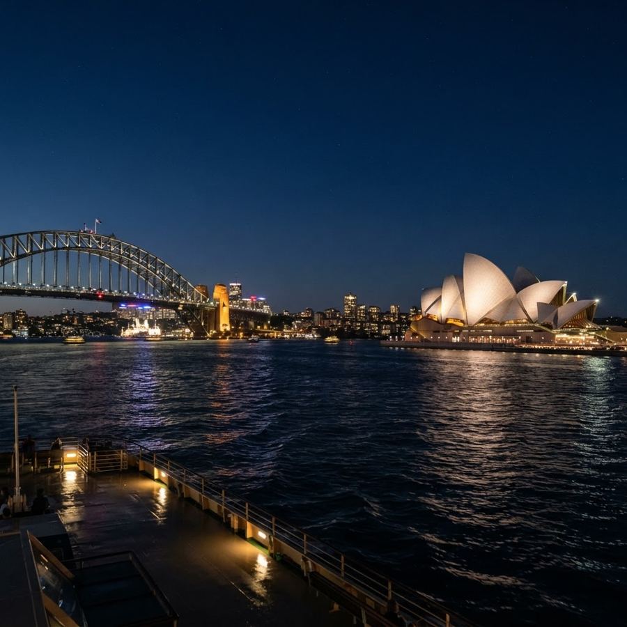Sydney Harbour landmarks at night